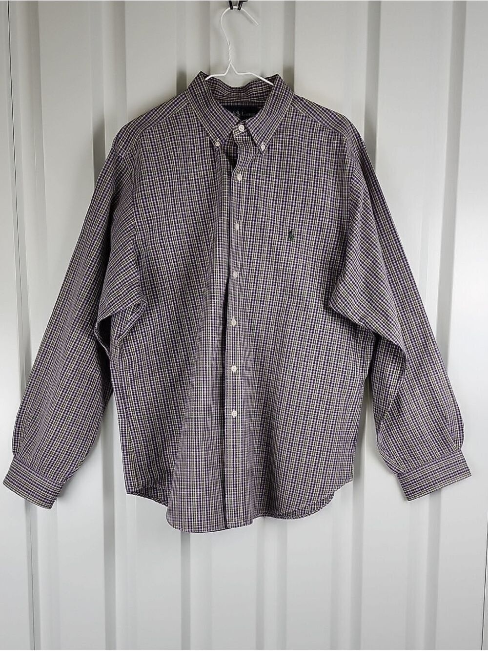 Ralph Lauren Menโs Classic Fit Button-Down Shirt Green Purple Plaid Size 17 XL